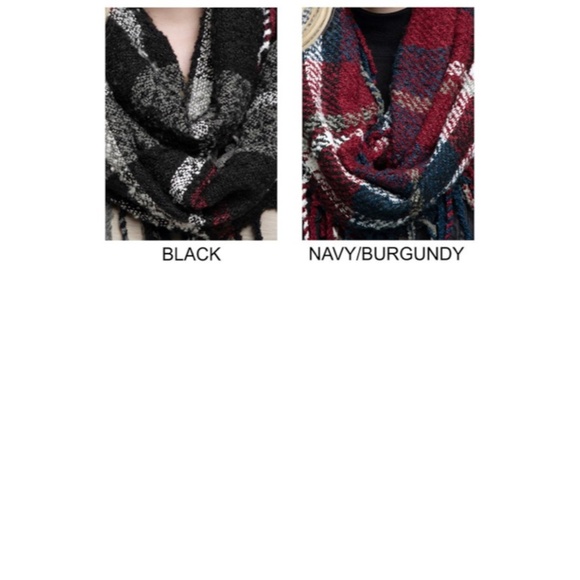 SOLD OUT Navy Burgundy Classic Plaid Infinity Scarf w/ Fringe Casual Knit Women - Picture 4 of 4